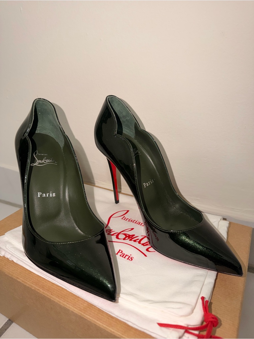 Christian Louboutin Black Patent Pointed-Toe Stilettos with Red Soles